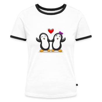 Pinguin Paar - Frauen Kontrast-T-Shirt - Weiß/Schwarz - Vorne - Selfina (174cm)