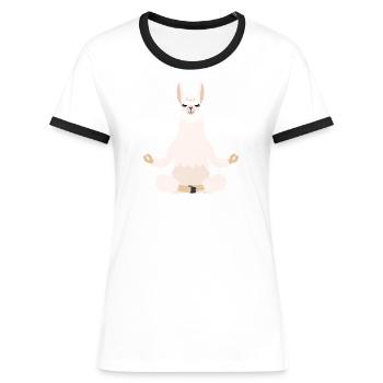 Méditation Lama Namaste Yoga Animal Alpaga disant - T-shirt contrasté Femme - blanc/noir - Devant - Selfina (174cm)