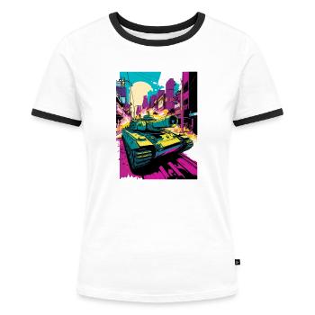 Tank Pop Art Style Comic Tank Léopard - T-shirt contrasté Femme - blanc/noir - Devant - Selfina (174cm)