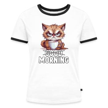 Chats disant chemise de sommeil cadeau du matin grincheux - T-shirt contrasté Femme - blanc/noir - Devant - Selfina (174cm)