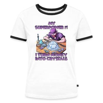 Spaßige Kristallmanufaktur Kristalle Züchten - Frauen Kontrast-T-Shirt - Weiß/Schwarz - Vorne - Selfina (174cm)