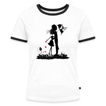 Découpage de papier amoureux - T-shirt contrasté Femme - blanc/noir - Devant - Selfina (174cm)