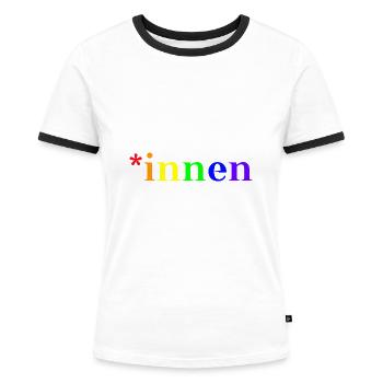 *innen Geschenkidee Gendern Regenbogenfarben queer - Frauen Kontrast-T-Shirt - Weiß/Schwarz - Vorne - Selfina (174cm)