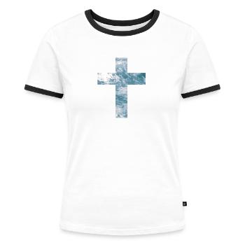 Christian Cross With Sunset - Women's Ringer T-Shirt - white/black - Front - Selfina (174cm)