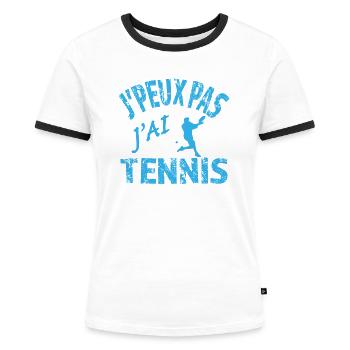 Je peux pas j'ai Tennis - T-shirt contrasté Femme - blanc/noir - Devant - Selfina (174cm)