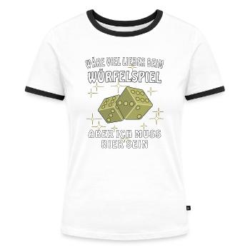 WÜRFELSPIEL - Frauen Kontrast-T-Shirt - Weiß/Schwarz - Vorne - Selfina (174cm)