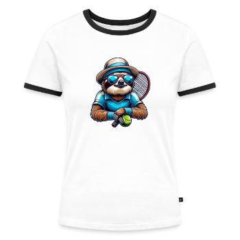 Conception de joueur de tennis paresseux cool - T-shirt contrasté Femme - blanc/noir - Devant - Selfina (174cm)