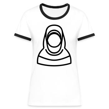 Hijab Kopftuch Muslimische Frau - Frauen Kontrast-T-Shirt - Weiß/Schwarz - Vorne - Selfina (174cm)