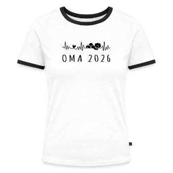 Oma 2026 Baby Hartslag Zwangerschap - Vrouwen contrastshirt - wit/zwart - Voor - Selfina (174cm)
