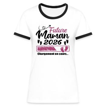 Future Maman 2026 Chargement En Cours - Cadeau - T-shirt contrasté Femme - blanc/noir - Devant - Selfina (174cm)