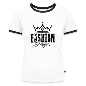 Fashion designer couronne - T-shirt contrasté Femme - blanc/noir - Devant - Selfina (174cm)