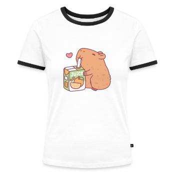 Süßes Wasserschwein liebt Orangensaft - Frauen Kontrast-T-Shirt - Weiß/Schwarz - Vorne - Selfina (174cm)