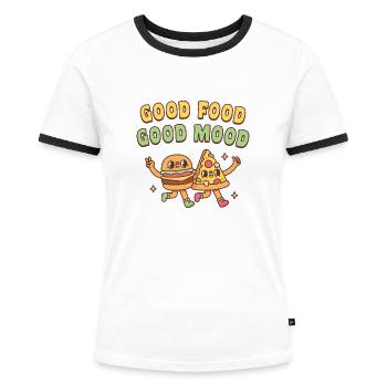 Süßer Burger Und Pizza Gutes Essen Gute Laune Zitat - Frauen Kontrast-T-Shirt - Weiß/Schwarz - Vorne - Selfina (174cm)
