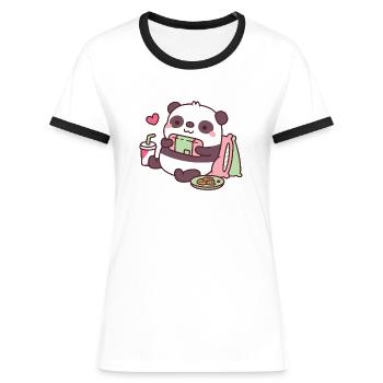Süßer Panda spielt Videospiele - Frauen Kontrast-T-Shirt - Weiß/Schwarz - Vorne - Selfina (174cm)