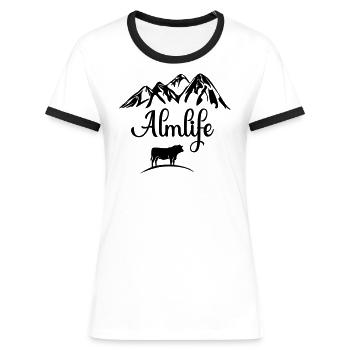 Alm Cow Mountains Mountain Tirol Suisse Bavière Alb Allgäu - T-shirt contrasté Femme - blanc/noir - Devant - Selfina (174cm)