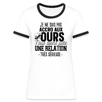 Ours Brun Polaire Animal Cadeau Humour Forestier - T-shirt contrasté Femme - blanc/noir - Devant - Selfina (174cm)