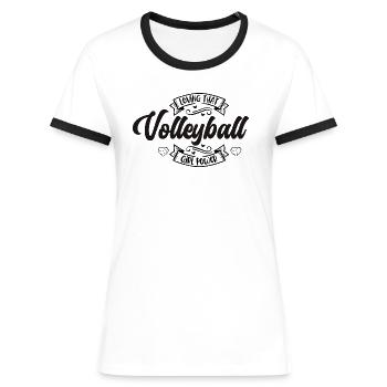 Loving Volleyball Girl Power I Spruch Logo Mädchen - Frauen Kontrast-T-Shirt - Weiß/Schwarz - Vorne - Selfina (174cm)