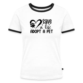 Sauver une vie Adopter un animal de compagnie - T-shirt contrasté Femme - blanc/noir - Devant - Selfina (174cm)