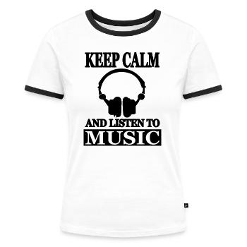 Écouter de la musique Musiciens École de musique Cadeau Casque - T-shirt contrasté Femme - blanc/noir - Devant - Selfina (174cm)