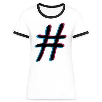 3D Effekt Hashtag - Frauen Kontrast-T-Shirt - Weiß/Schwarz - Vorne - Selfina (174cm)