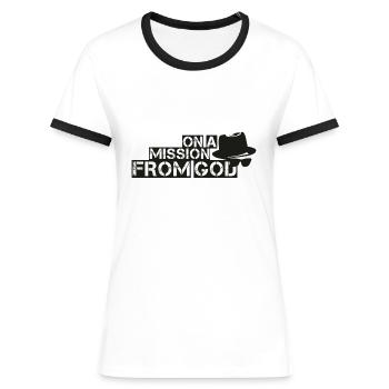 ON A MISSION FROM GOD - Women's Ringer T-Shirt - white/black - Front - Selfina (174cm)
