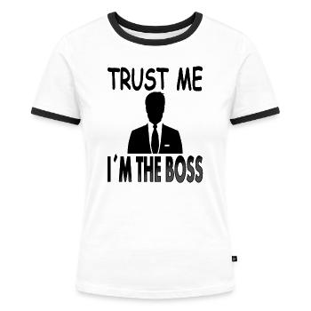 Crois-moi Je suis le patron de la cravate - T-shirt contrasté Femme - blanc/noir - Devant - Selfina (174cm)