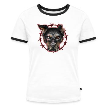 CHARIVARI Hund - Streunender Hund Beauceron - - Frauen Kontrast-T-Shirt - Weiß/Schwarz - Vorne - Selfina (174cm)