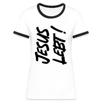 JESUS LIVES - Women's Ringer T-Shirt - white/black - Front - Selfina (174cm)