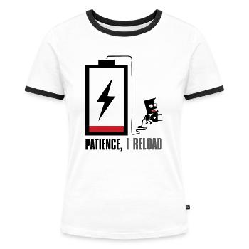 Patience, je recharge... - T-shirt contrasté Femme - blanc/noir - Devant - Selfina (174cm)