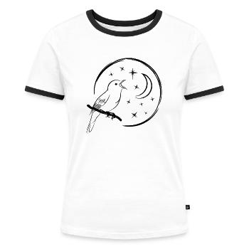 singende Nachtigall / singender Vogel - Frauen Kontrast-T-Shirt - Weiß/Schwarz - Vorne - Selfina (174cm)