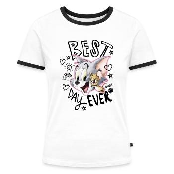 Tom Und Jerry Bester Tag Best Day Ever - Frauen Kontrast-T-Shirt - Weiß/Schwarz - Vorne - Selfina (174cm)