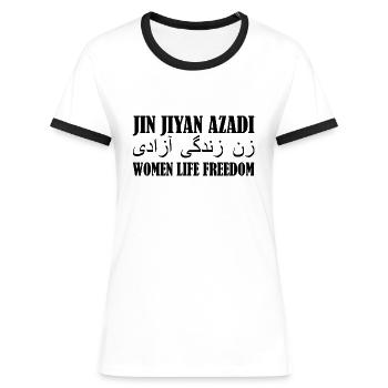 Women life freedom jin jiyan azadi - Frauen Kontrast-T-Shirt - Weiß/Schwarz - Vorne - Selfina (174cm)