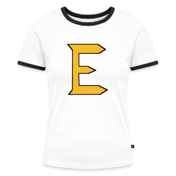 E - Just a letter! - by YoshiArt - Women's Ringer T-Shirt - white/black - Front - Selfina (174cm)