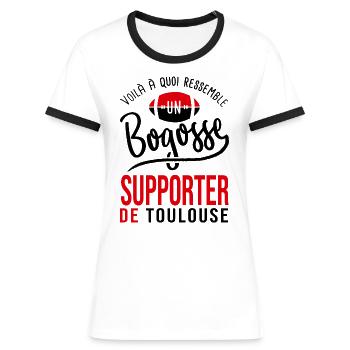 rugby supporter bogosse toulouse rugby humour - T-shirt contrasté Femme - blanc/noir - Devant - Selfina (174cm)