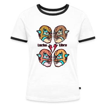 Lucha Libre_Comic Style - T-shirt contrasté Femme - blanc/noir - Devant - Selfina (174cm)
