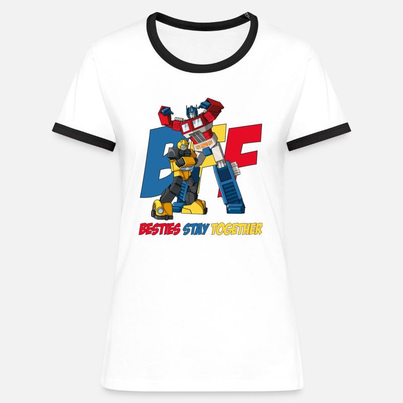 Transformers G1 BFFs Optimus Prime Bumblebee - Kontrast-T-skjorte for kvinner - hvit/svart