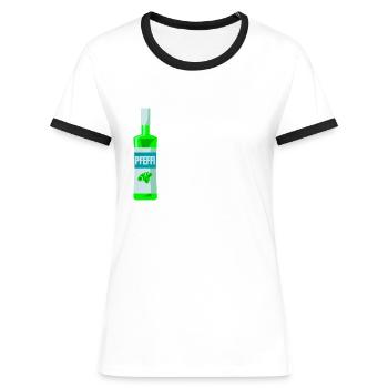 Pfefferminz Likör Pfeffi Vatertag Sauf - Frauen Kontrast-T-Shirt - Weiß/Schwarz - Vorne - Selfina (174cm)