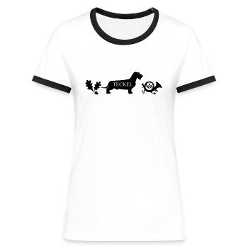 Jagdteckel - Frauen Kontrast-T-Shirt - Weiß/Schwarz - Vorne - Selfina (174cm)