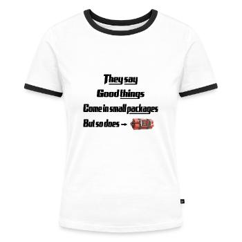 Quelque chose vient dans de petits paquets - T-shirt contrasté Femme - blanc/noir - Devant - Selfina (174cm)