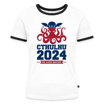 Cthulhu 2024 - T-shirt contrasté Femme - blanc/noir - Devant - Selfina (174cm)