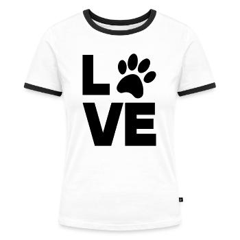 pfote love - Frauen Kontrast-T-Shirt - Weiß/Schwarz - Vorne - Selfina (174cm)