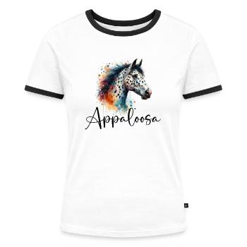 Appaloosa Horse Head Watercolor - Women's Ringer T-Shirt - white/black - Front - Selfina (174cm)