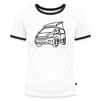 Campingbus mit Aufstelldach - Schwarze Kontur - Frauen Kontrast-T-Shirt - Weiß/Schwarz - Vorne - Selfina (174cm)