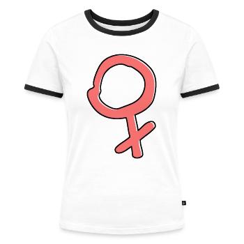 weibliches Geschlechtssymbol Feminist Statement - Frauen Kontrast-T-Shirt - Weiß/Schwarz - Vorne - Selfina (174cm)