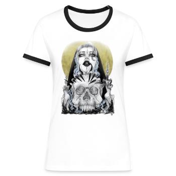 Nachtrituale - Frauen Kontrast-T-Shirt - Weiß/Schwarz - Vorne - Selfina (174cm)