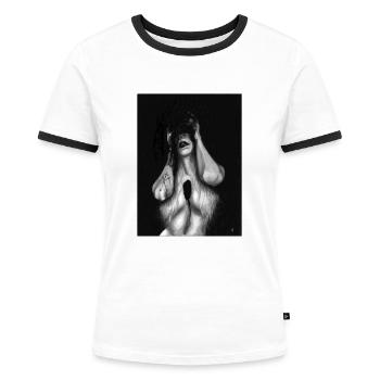 Trois épées - T-shirt contrasté Femme - blanc/noir - Devant - Selfina (174cm)