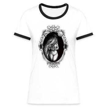 Dame im langen schwarzen Schleier - Frauen Kontrast-T-Shirt - Weiß/Schwarz - Vorne - Selfina (174cm)