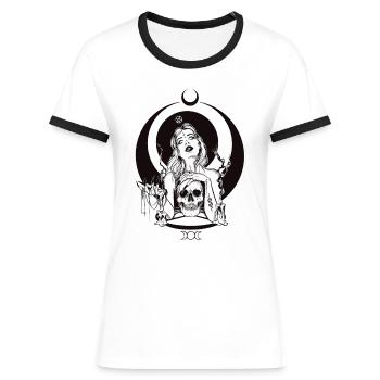 Frau der schwarzen Magie - Frauen Kontrast-T-Shirt - Weiß/Schwarz - Vorne - Selfina (174cm)