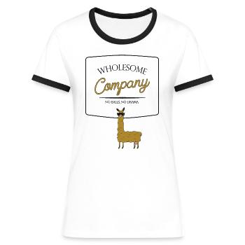 Wholesome Company Lama - Frauen Kontrast-T-Shirt - Weiß/Schwarz - Vorne - Selfina (174cm)