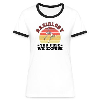 Technicien de la santé Étudiant radiologue Röntgen - T-shirt contrasté Femme - blanc/noir - Devant - Selfina (174cm)
